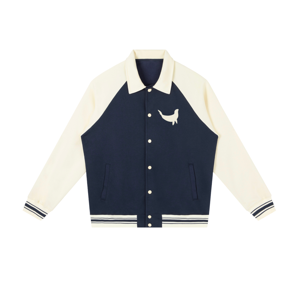 Claseah-Contrast Raglan Sleeve Baseball Jacket