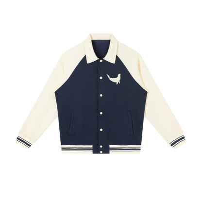 Claseah-Contrast Raglan Sleeve Baseball Jacket