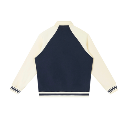 Claseah-Contrast Raglan Sleeve Baseball Jacket