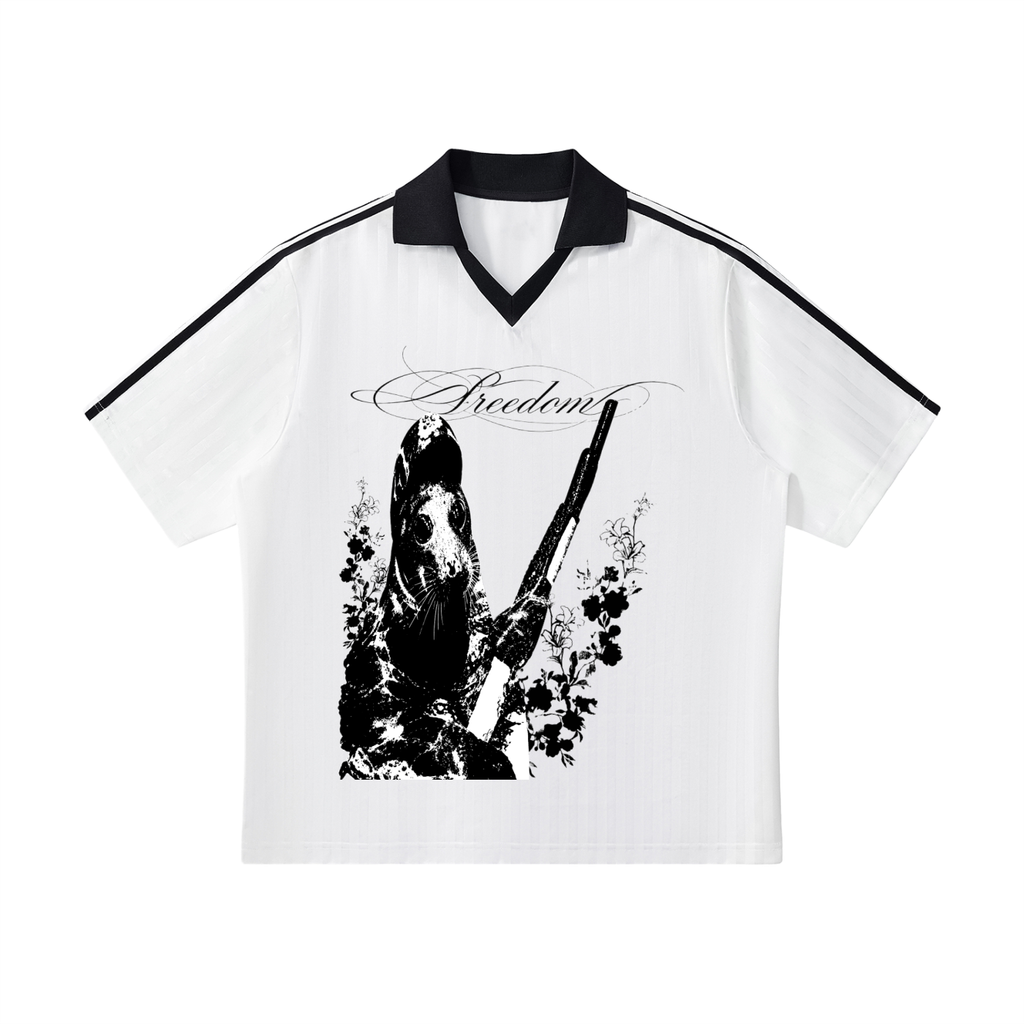 Freedom-Collar Striped Soccer Jersey